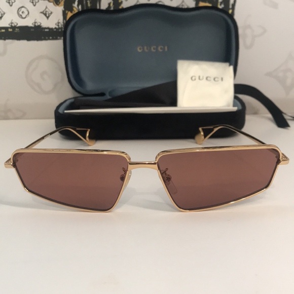 New Authentic Gucci GG0537S 002 Gold Cat-Eye Sunglasses Red Lenses main image 13